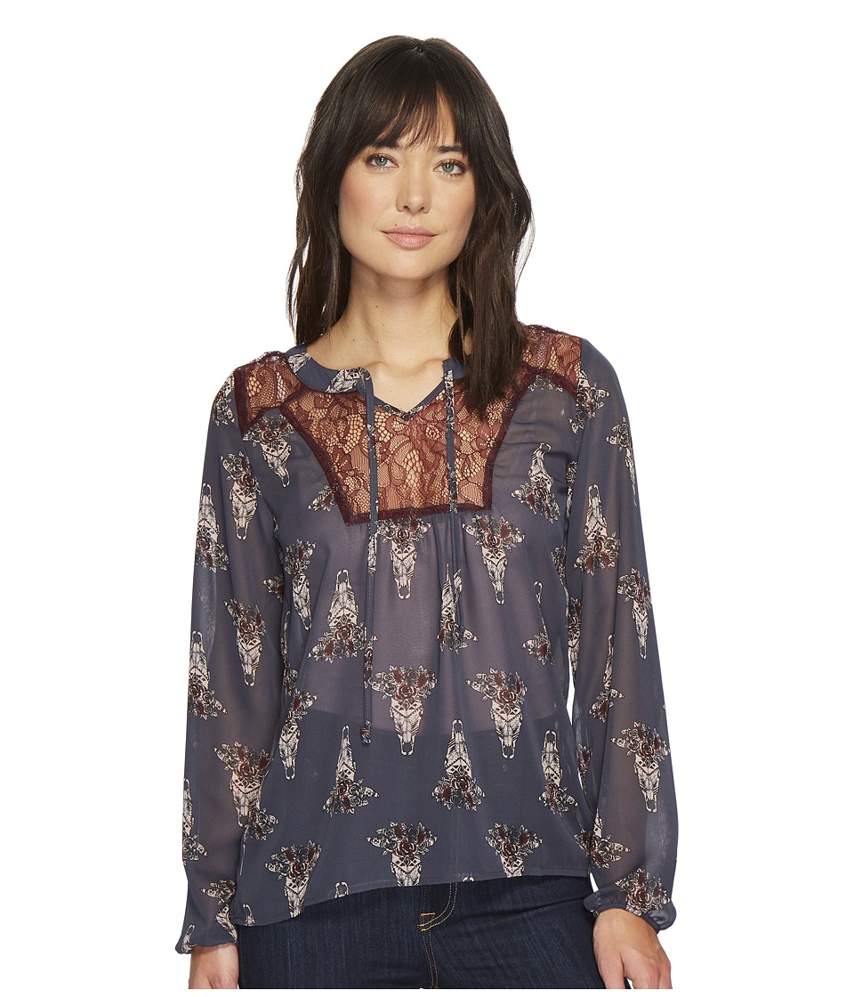 Cruel Embroidered Peasant Sleeve Blouse (Navy) Women