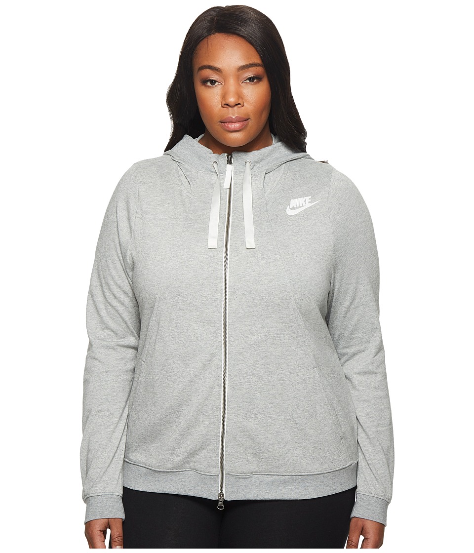 Nike Sportswear Gym Classic Full-Zip Hoodie (Size 1X-3X) (Dark Grey Heather/Sail) Women