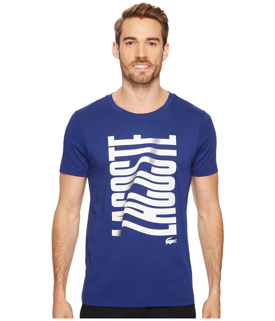 Lacoste Short Sleeve Vertical Lacoste Graphic T-Shirt (Ocean/White) Men