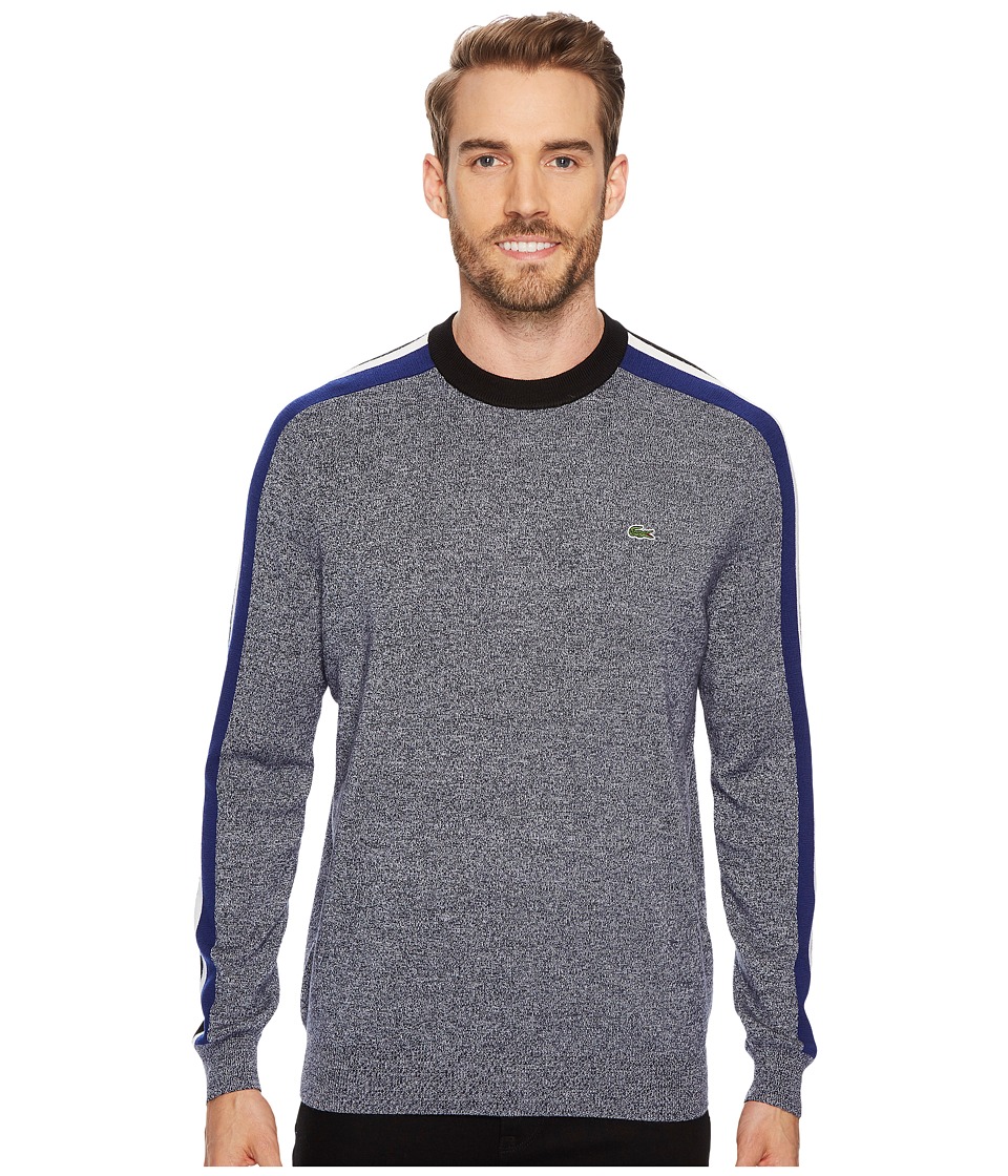 Lacoste Mouline Jersey Jacquard Wool Blend Sweater with Stripes On Sleeve (Mouline/Navy Blue/Black/Flour/Methylene) Men