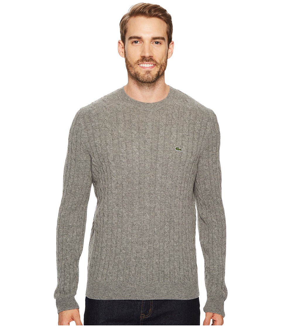 Lacoste Cable Stitch Wool Sweater with Green Croc New Cable Pattern (Stone Chine) Men