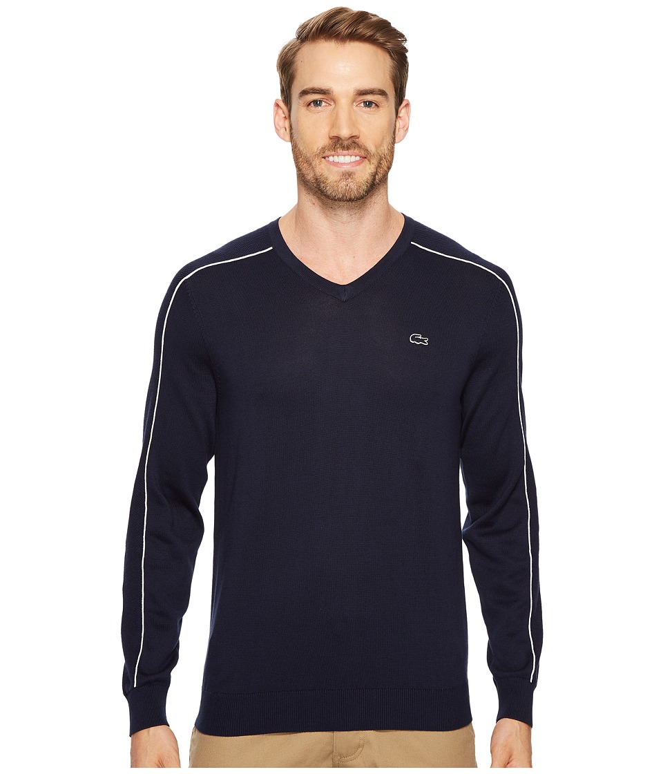 Lacoste Jersey and Pique Sweater with White Outlined Croc (Navy Blue/Flour) Men