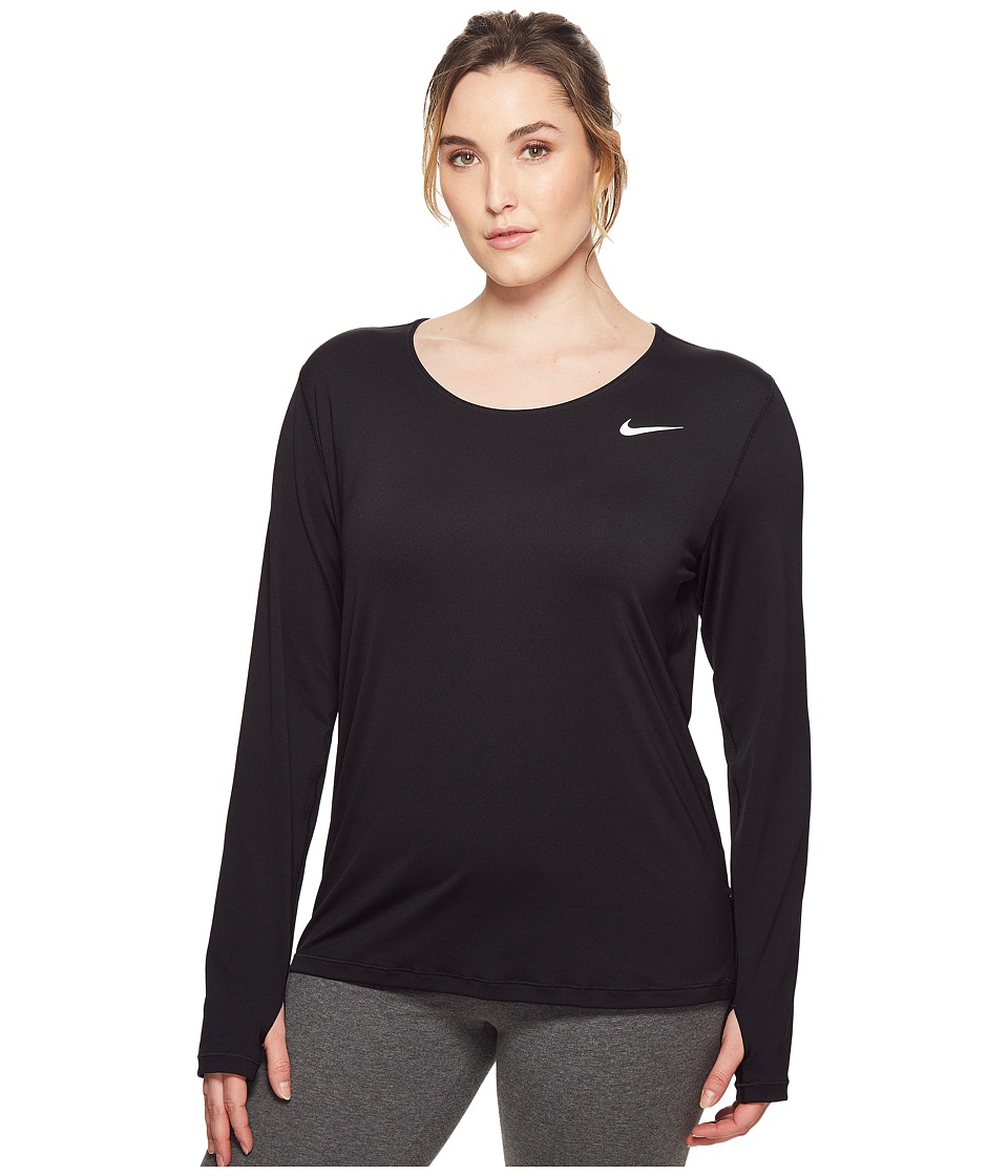 Nike Pro Mesh Long Sleeve Top (Size 1X-3X) (Black/White) Women