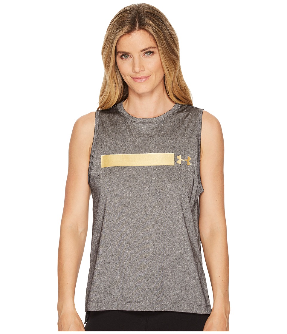 Under Armour Perpetual Graphic Muscle Tank Top (Charcoal Medium Heather/Metallic Victory Gold) Women