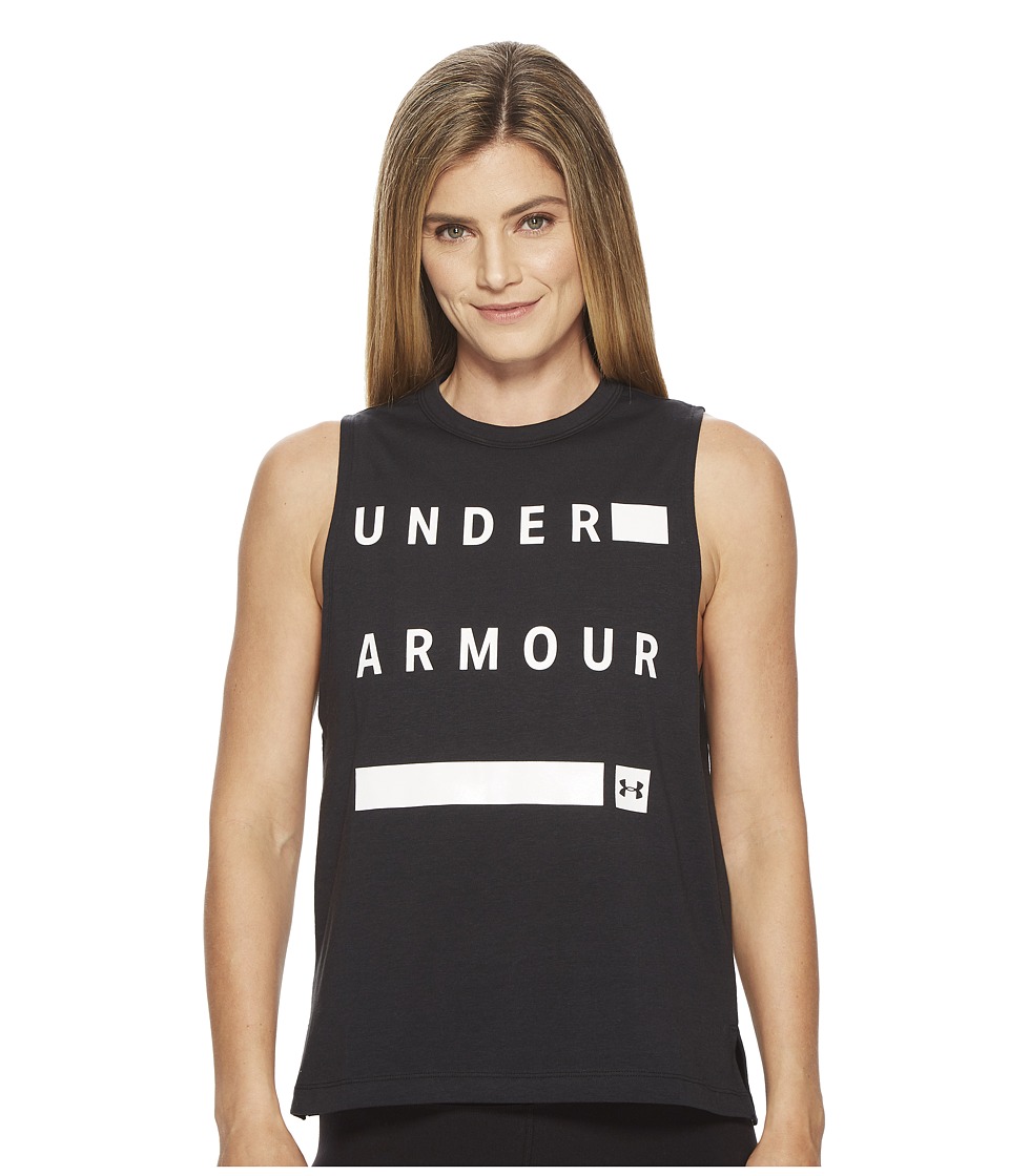 Under Armour Linear Wordmark Muscle Tank Top (Black/White) Women