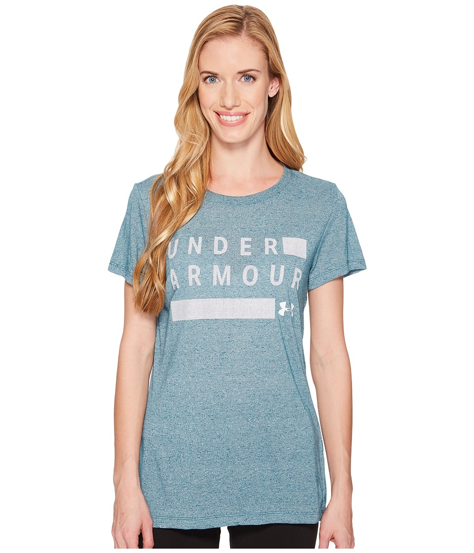Under Armour Threadborne Graphic Twist Short Sleeve Shirt (Tourmaline Teal Light Heather/White/Metallic Silver) Women
