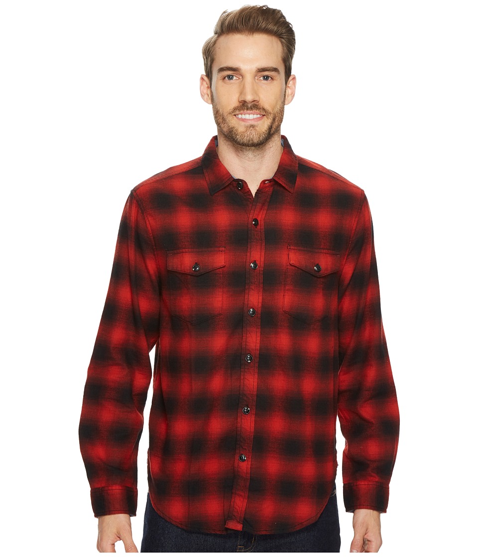 True Grit Redford Plaid Long Sleeve Two-Pocket Shirt with Chambray and Stitch Detail (Red) Men