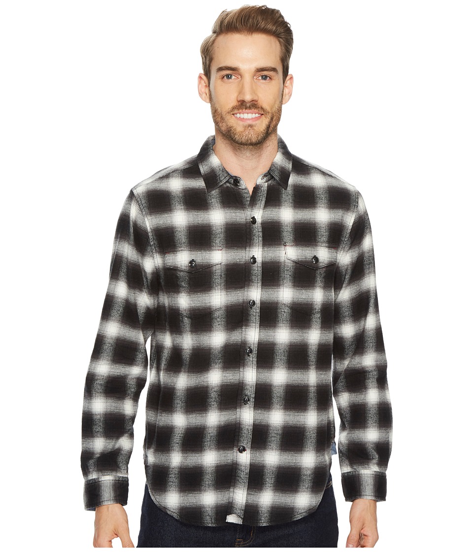 True Grit Redford Plaid Long Sleeve Two-Pocket Shirt with Chambray and Stitch Detail (Black) Men