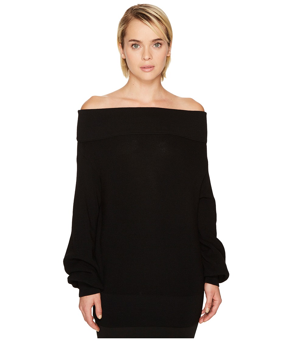FUZZI Long Sleeve Off the Shoulder Merino Knit Sweater (Nero) Women