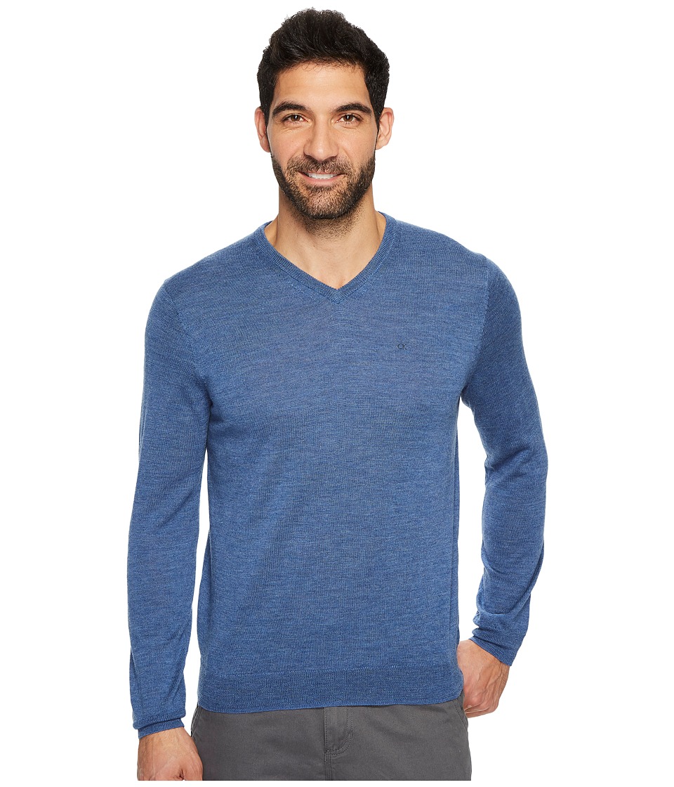 Calvin Klein Solid Merino V-Neck Sweater (Shuttle Heather) Men