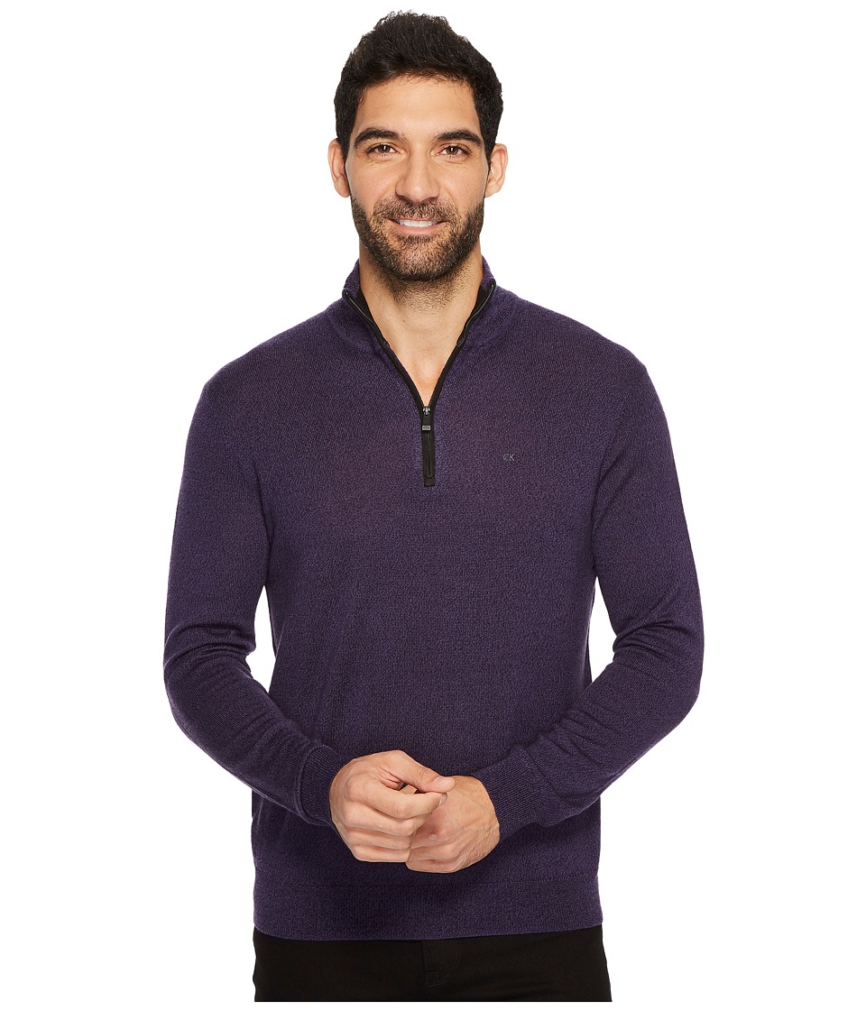 Calvin Klein Merino End on End 1/4 Zip Sweater (Black Amet Mouline) Men