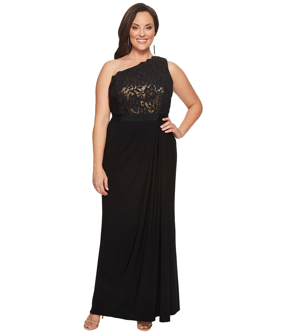 Adrianna Papell Plus Size Metallic Lace Jersey Dress (Black/Copper) Women