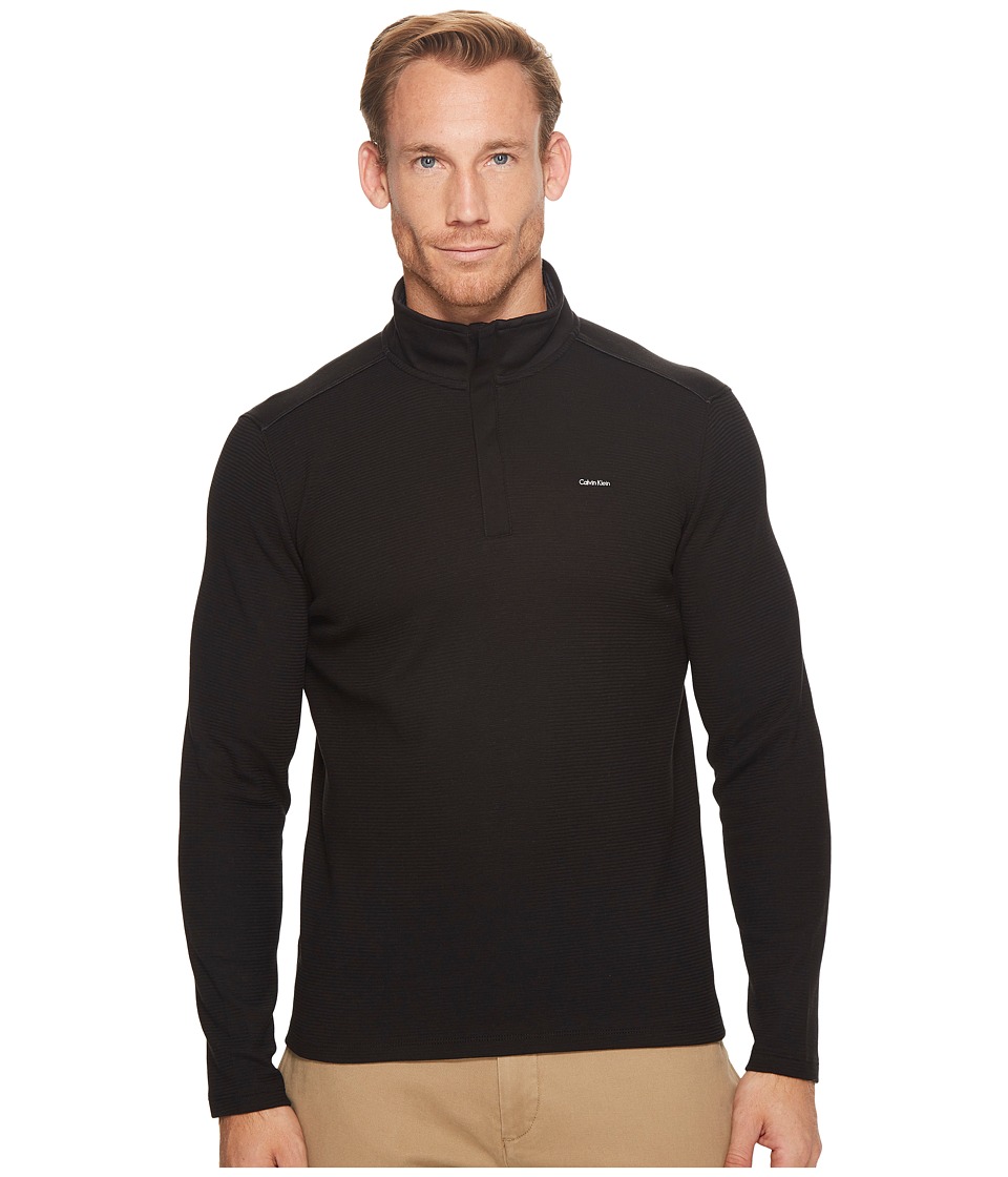 Calvin Klein Jacquard Mock Neck 1/4 Zip Sweater (Black) Men