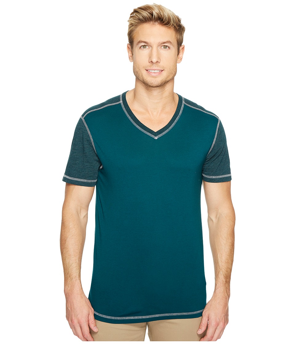 Agave Denim Darren Short Sleeve Color Block V-Neck Tee (Deep Teal) Men