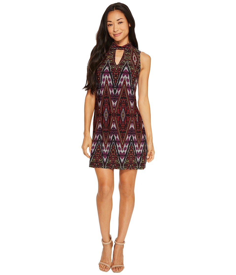 London Times Petite Litebright Tile Mock Neck Shift Dress (Red/Multi) Women