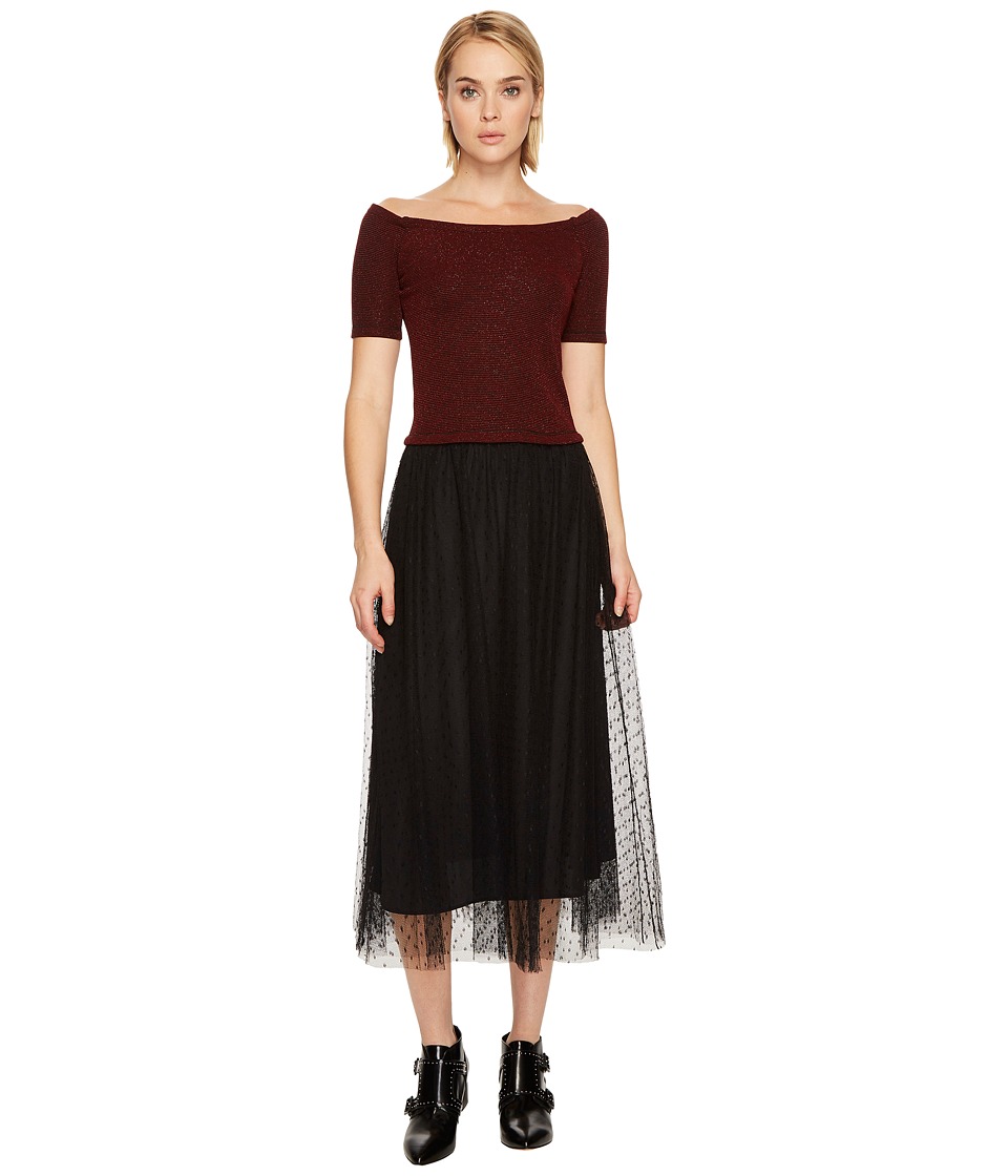 RED VALENTINO Striped Jersey Lurex Dress (Lacca/Nero) Women
