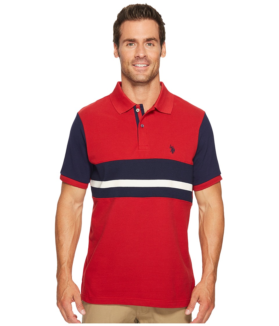 U.S. POLO ASSN. Classic Fit Color Block Short Sleeve Pique Polo Shirt (Apple Cinnamon) Men