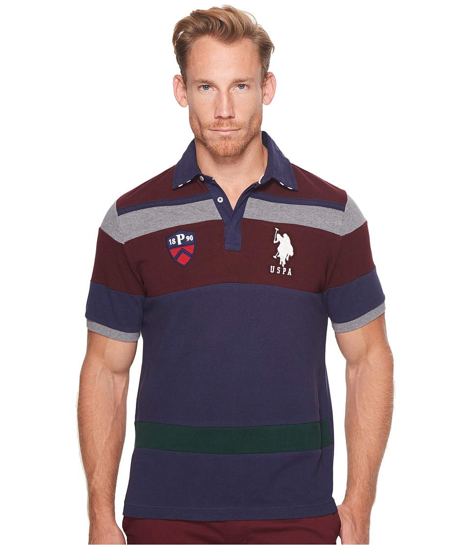 U.S. POLO ASSN. Classic Fit Color Block Short Sleeve Pique Polo Shirt (Classic Navy) Men