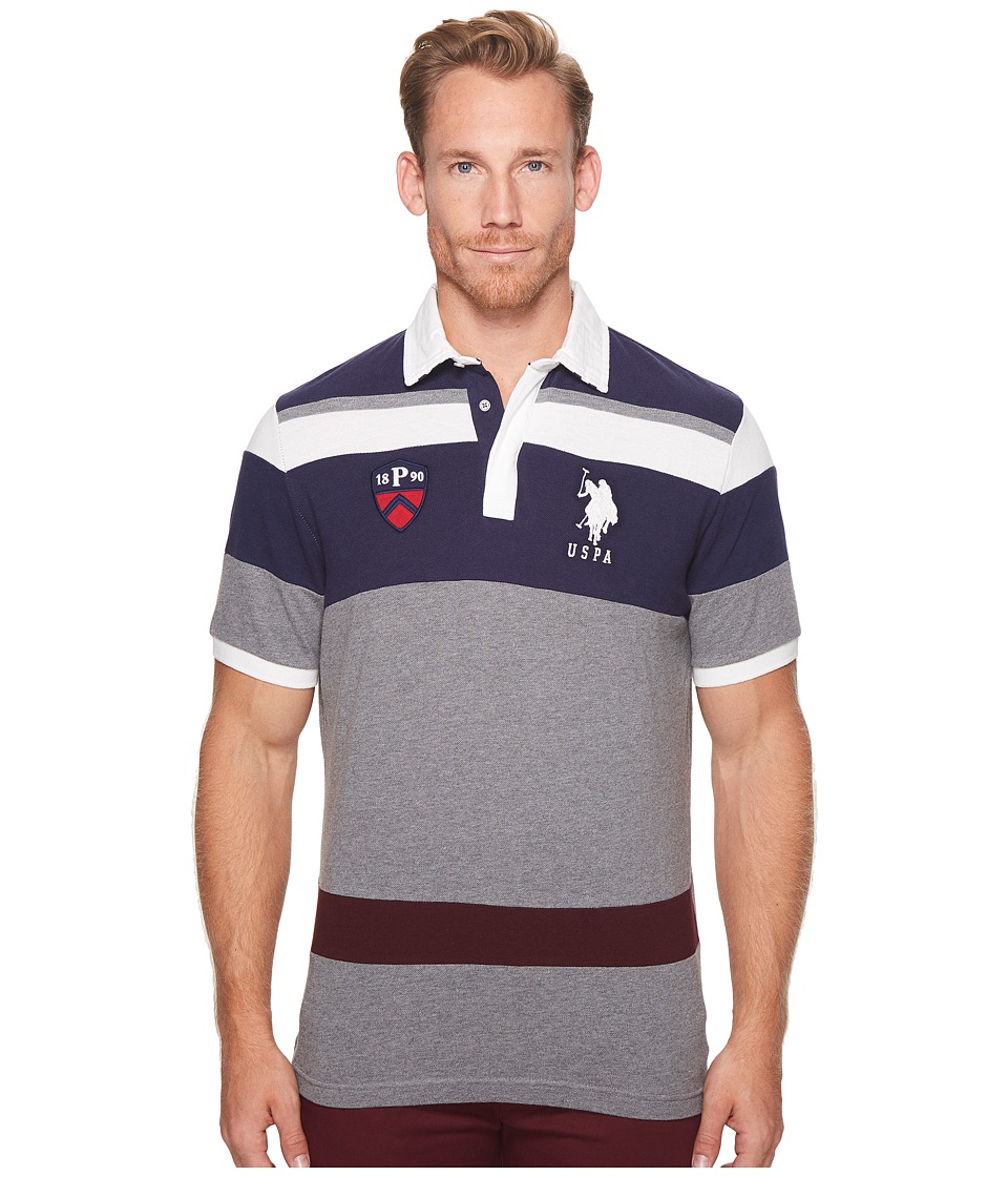 U.S. POLO ASSN. Classic Fit Color Block Short Sleeve Pique Polo Shirt (Campus Heather Grey) Men