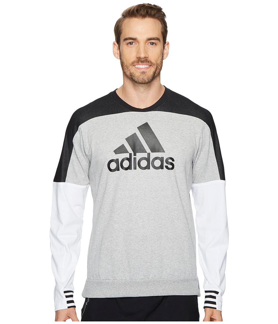 adidas Sport ID Badge of Sport Crew Sweater (Medium Grey Heather) Men