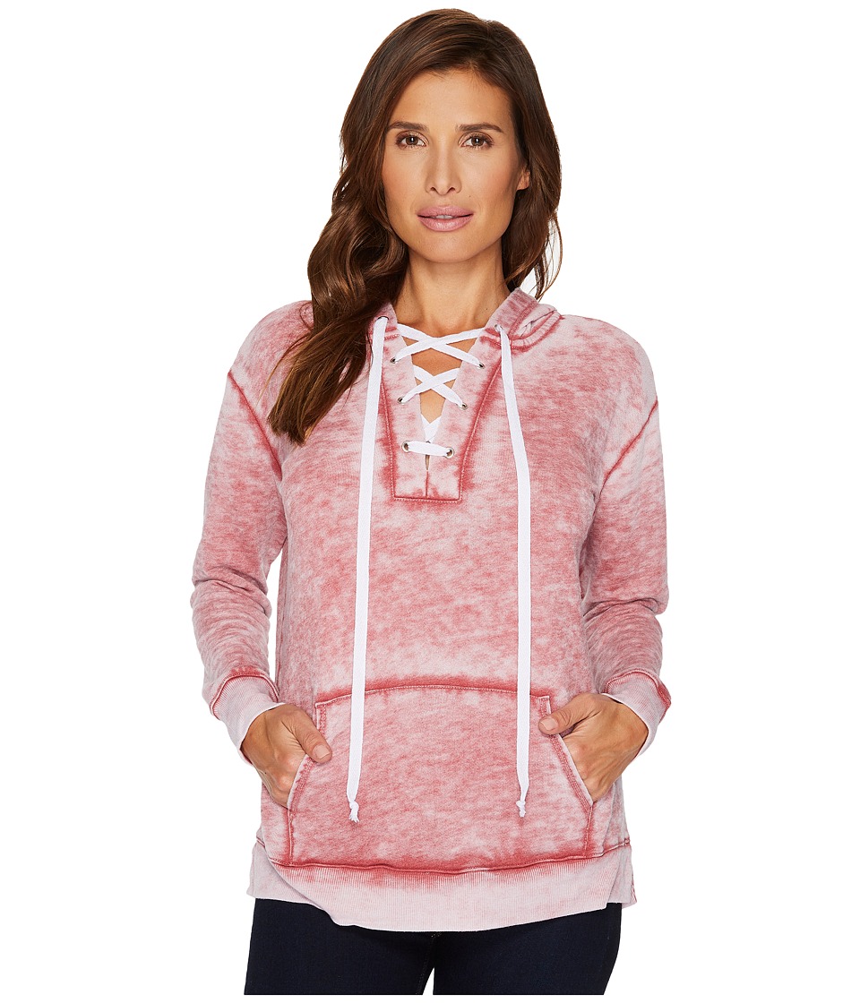 Allen Allen Long Sleeve Lace Front Pullover Hoodie (Cranberry) Women