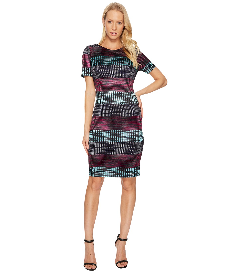 Taylor Striped Knit Sheath Dress (Raspberry/Navy Aqua) Women