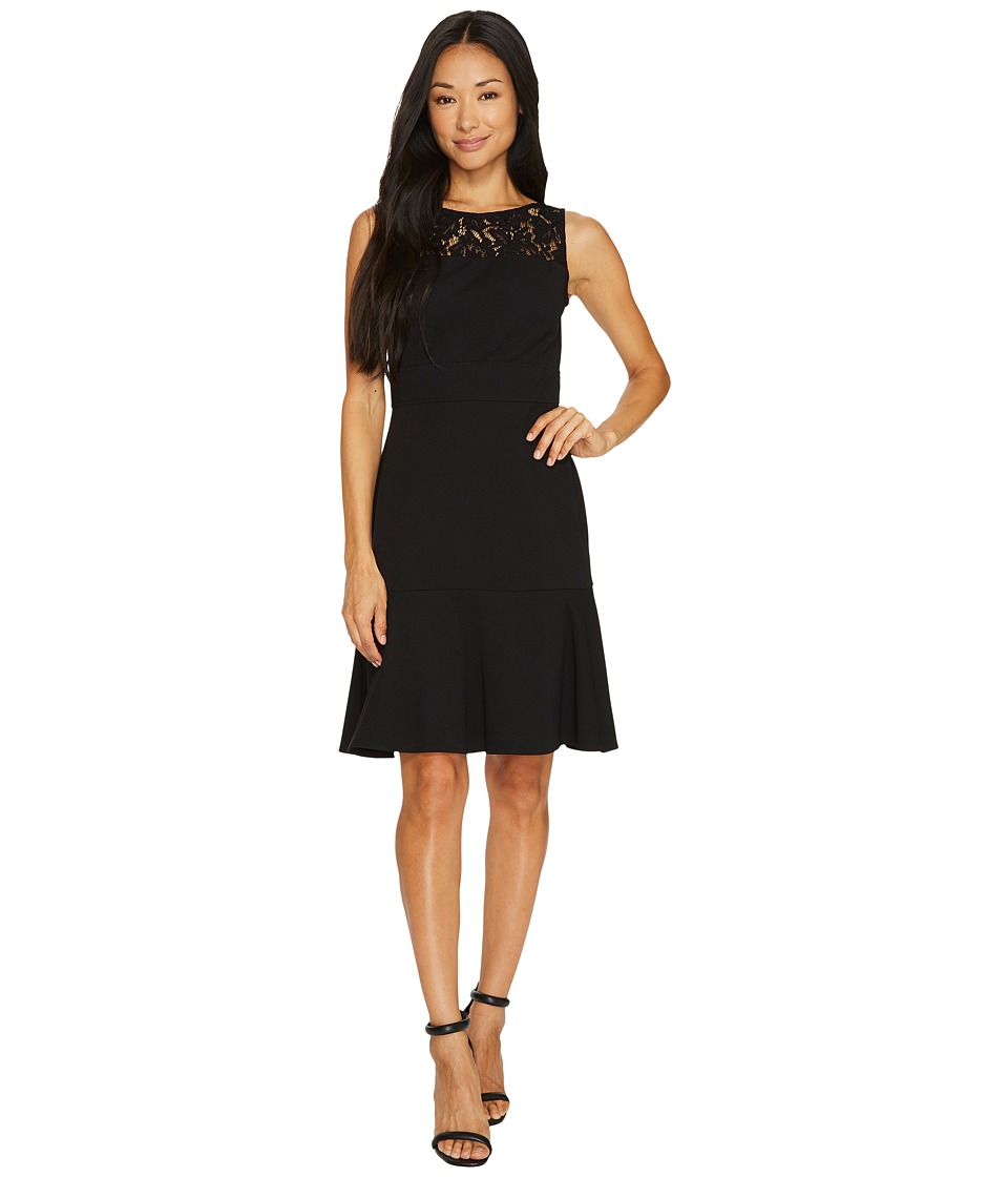 Taylor Lace Yoke Crepe Dress (Black) Women