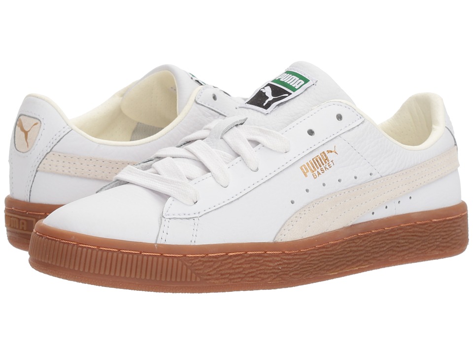 Puma Kids Basket Classic Gum Deluxe (Big Kid) (Puma White/Puma White) Kids Shoes
