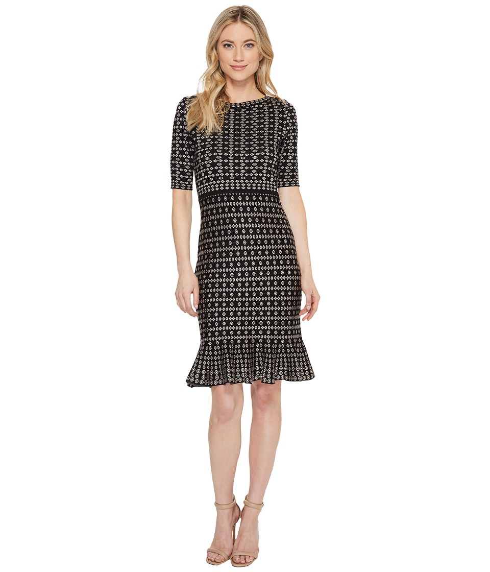 Taylor Flounce Hem Bodycon Sweater Knit Dress (Black/Taupe) Women