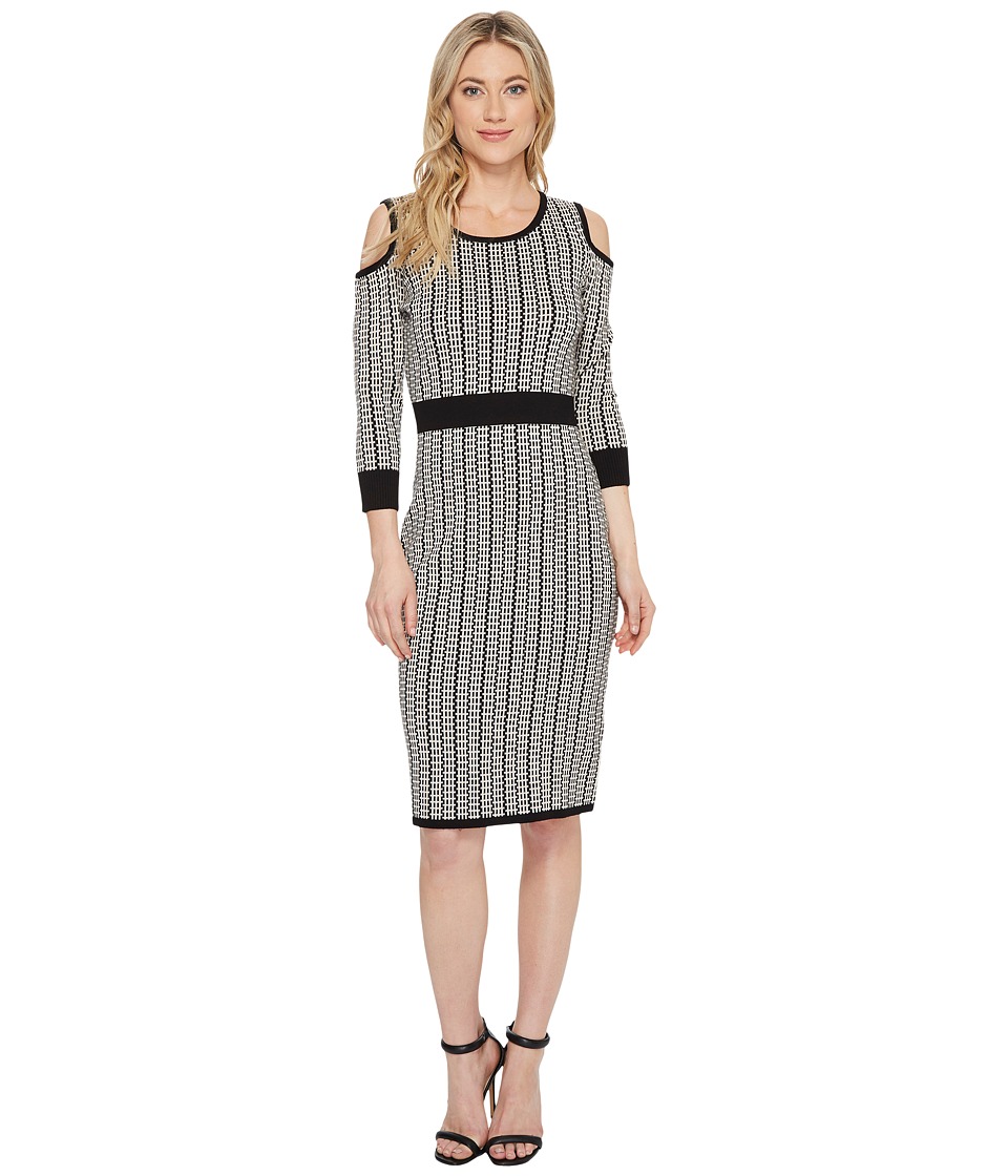 Taylor Cold Shoulder Bodycon Sweater Knit Dress (Black/Taupe) Women