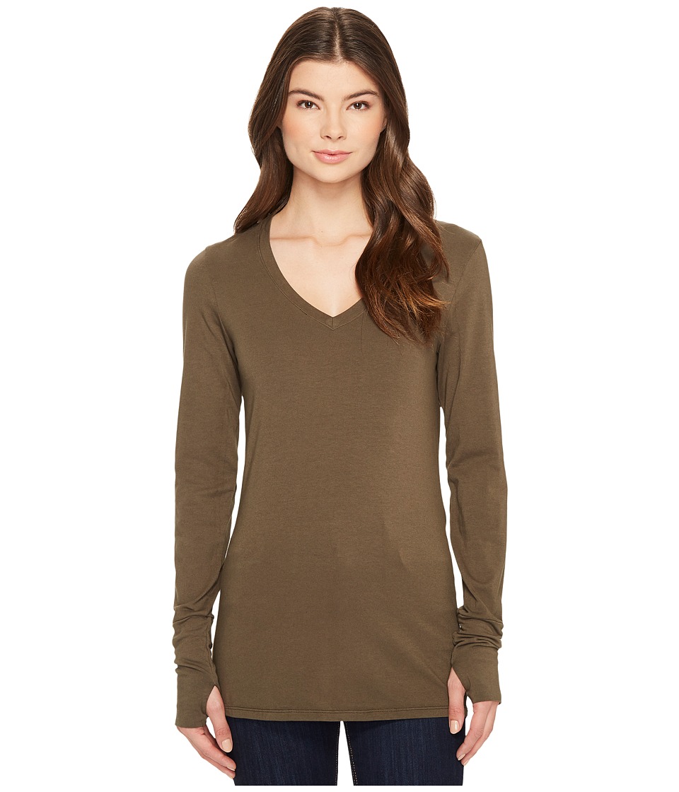 Michael Stars Cotton Lycra Long Sleeve Vee Neck w/ Thumbholes (Loden) Women