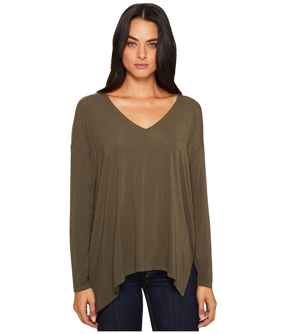 Michael Stars Lycra Jersey Long Sleeve V-Neck w/ Side Slits (Loden) Women