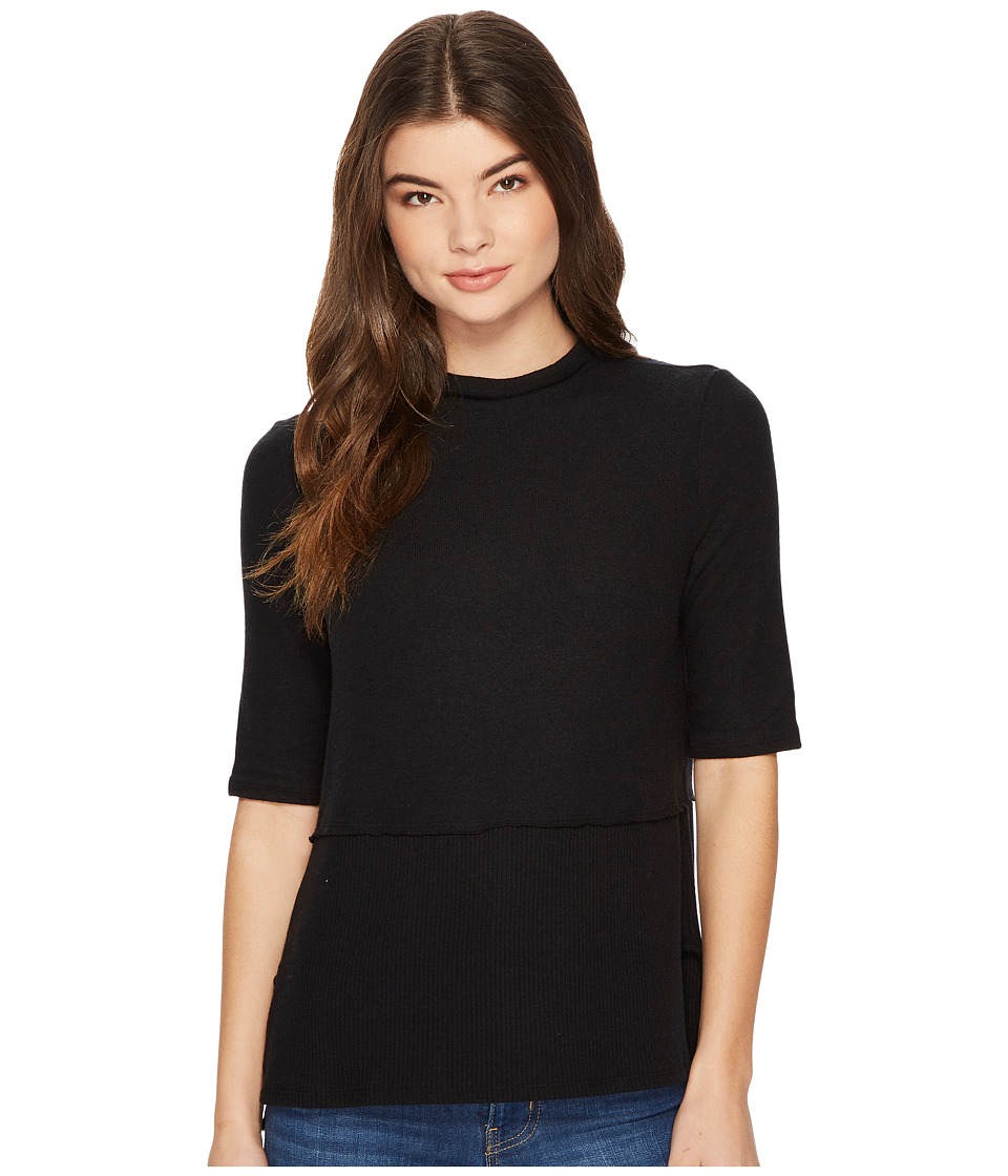 Michael Stars Super Soft Madison Mock Neck Elbow Sleeve Top (Black) Women