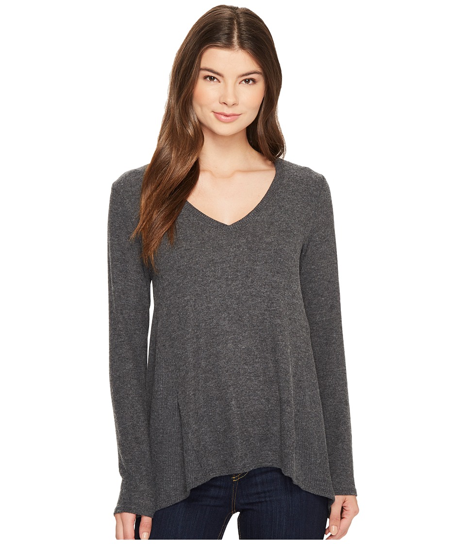Michael Stars Super Soft Madison Long Sleeve V-Neck Top (Charcoal) Women