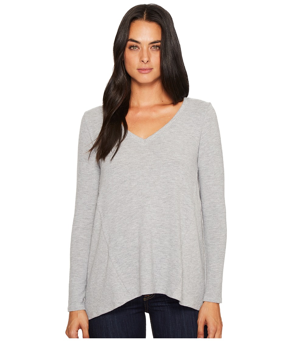 Michael Stars Super Soft Madison Long Sleeve V-Neck Top (Heather Grey) Women