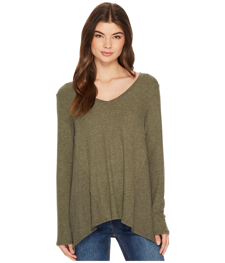 Michael Stars Super Soft Madison Long Sleeve V-Neck Top (Heather Loden) Women