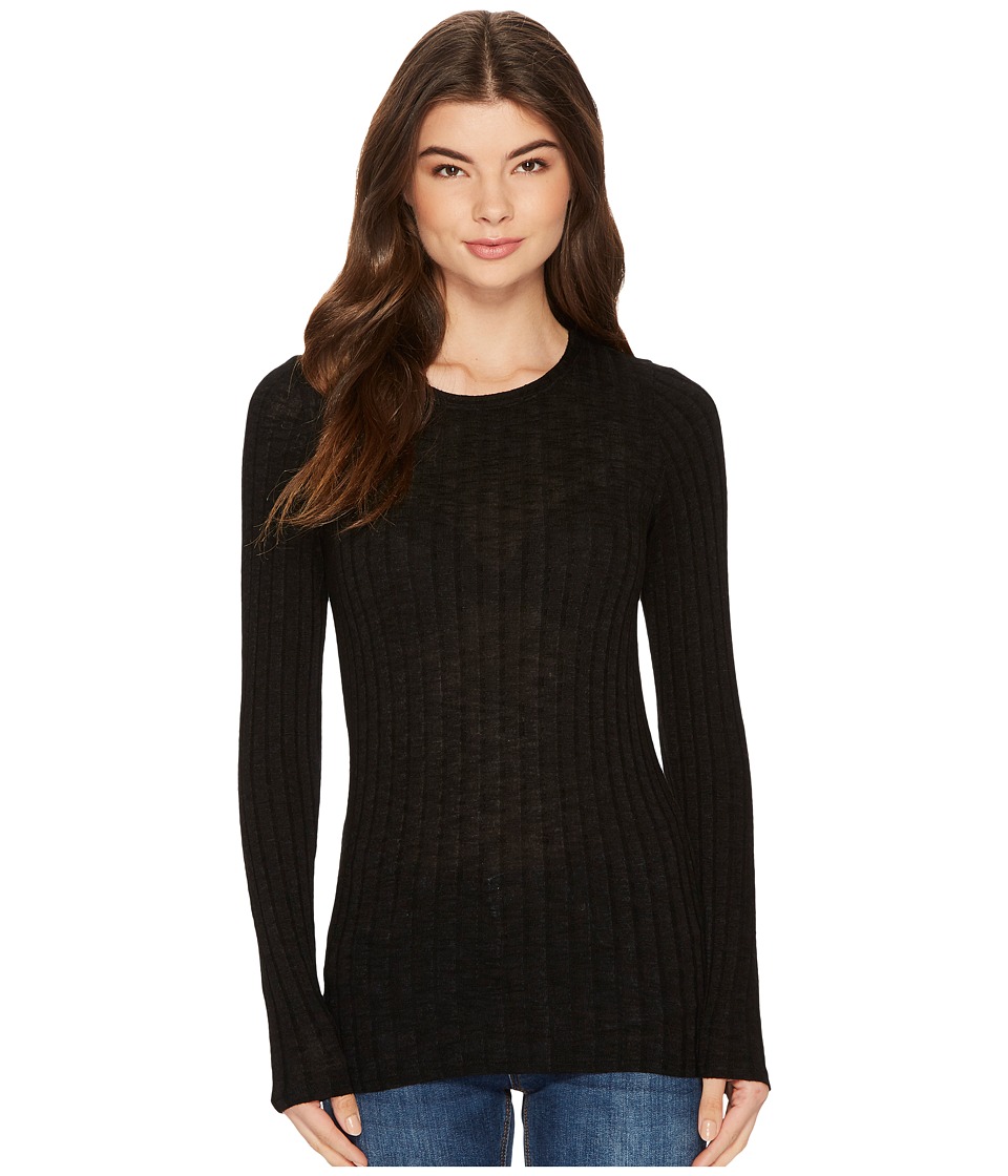 Michael Stars Jasper Poor Boy Rib Long Sleeve Crew Neck (Black) Women
