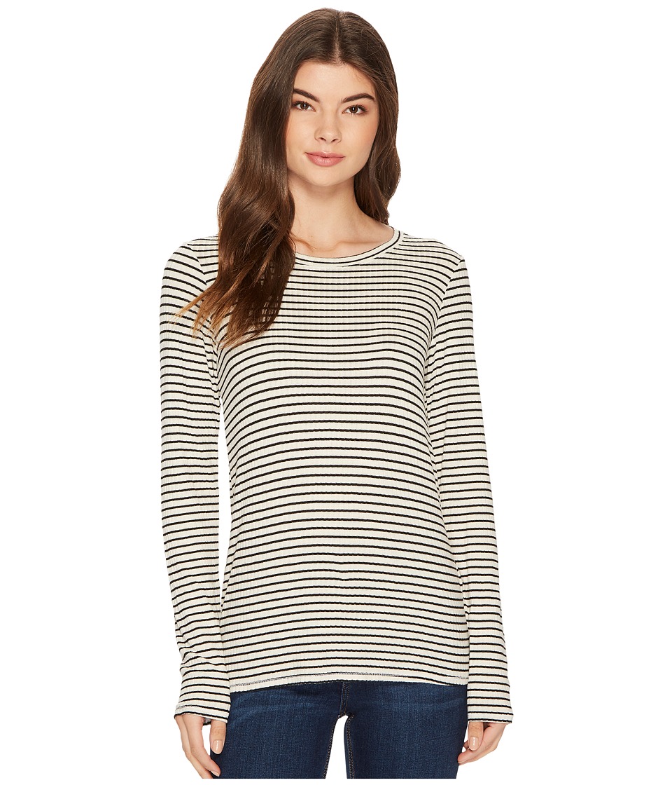 Michael Stars Striped Rib Long Sleeve Crew Neck Tee (Chalk) Women