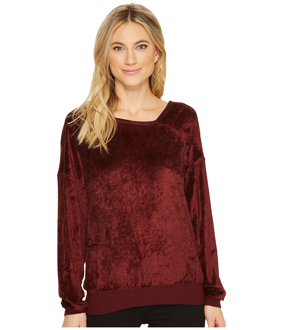 Michael Stars Velvet Long Sleeve Asymmetric Neck Pullover (Bourbon) Women