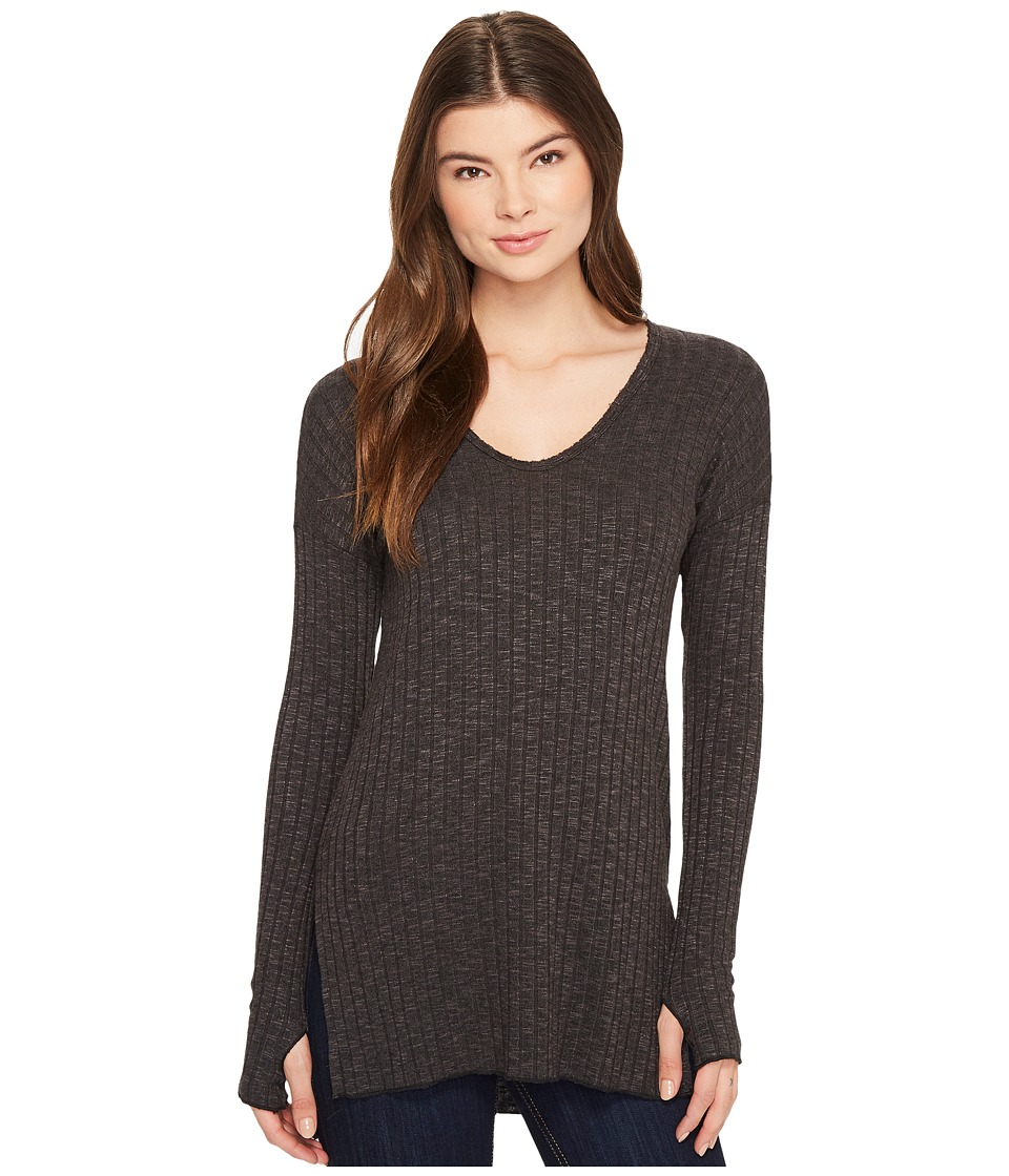 Michael Stars Jasper Poor Boy Rib V-Neck Long Sleeve Tunic with Slits (Galvanized) Women