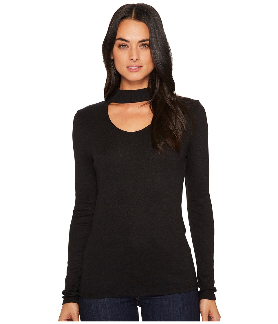 Michael Stars Shine Long Sleeve Choker with Peekaboo U-Neck Top (Black) Women