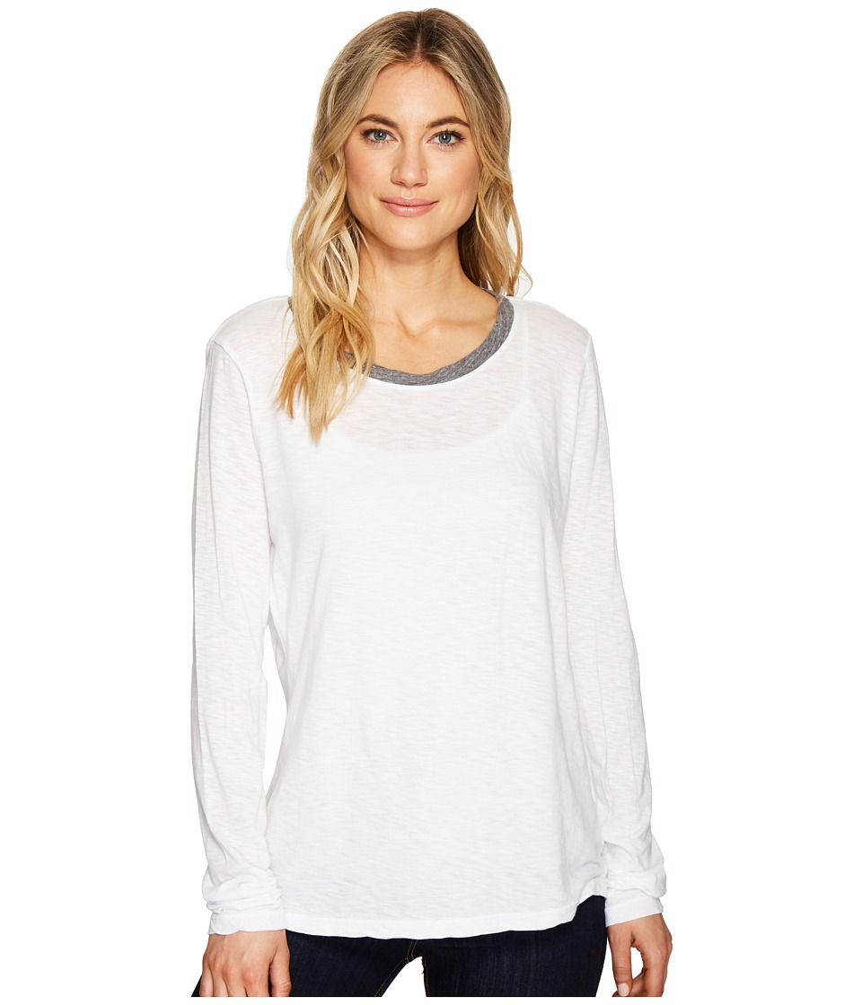 Michael Stars Cotton Supima Long Sleeve Crew Neck Ringer Tee (White) Women