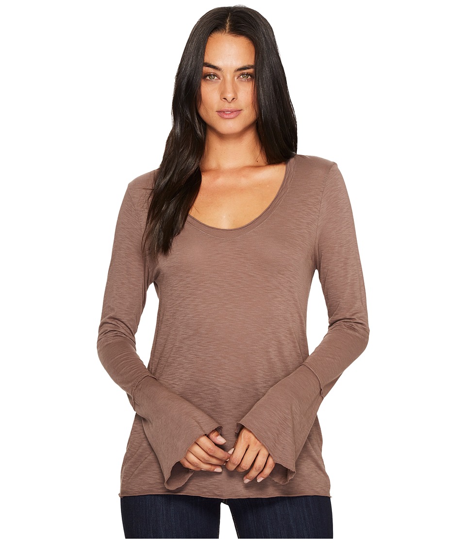 Michael Stars Cotton Supima Soft V-Neck with Bell Sleeve (Quicksand) Women