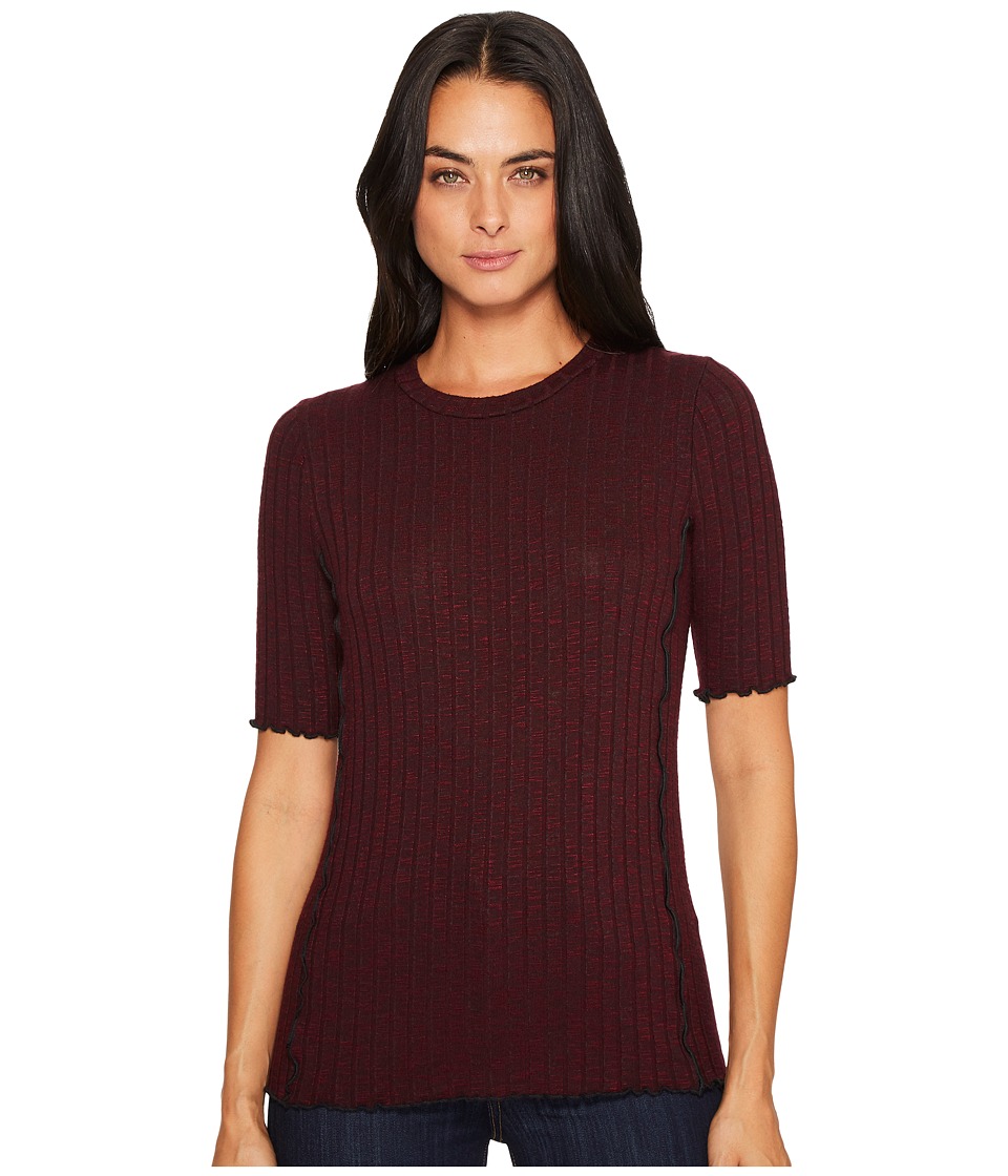 Michael Stars Jasper Poor Boy Rib Round Neck Elbow Sleeve Lettuce Tee (Garnet) Women