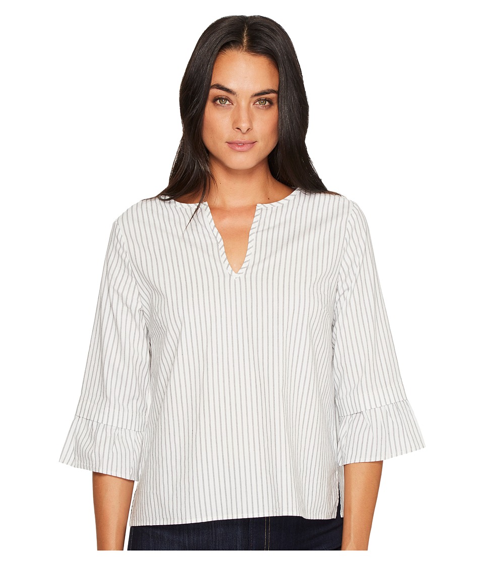 Michael Stars Fletcher Stripe V-Neck Ruffle Sleeve Top (Chalk/Black) Women