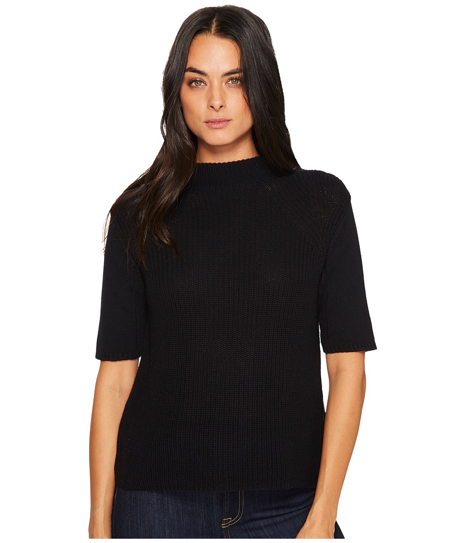 Michael Stars Cotton Knit Elbow Sleeve Mock Neck (Black) Women
