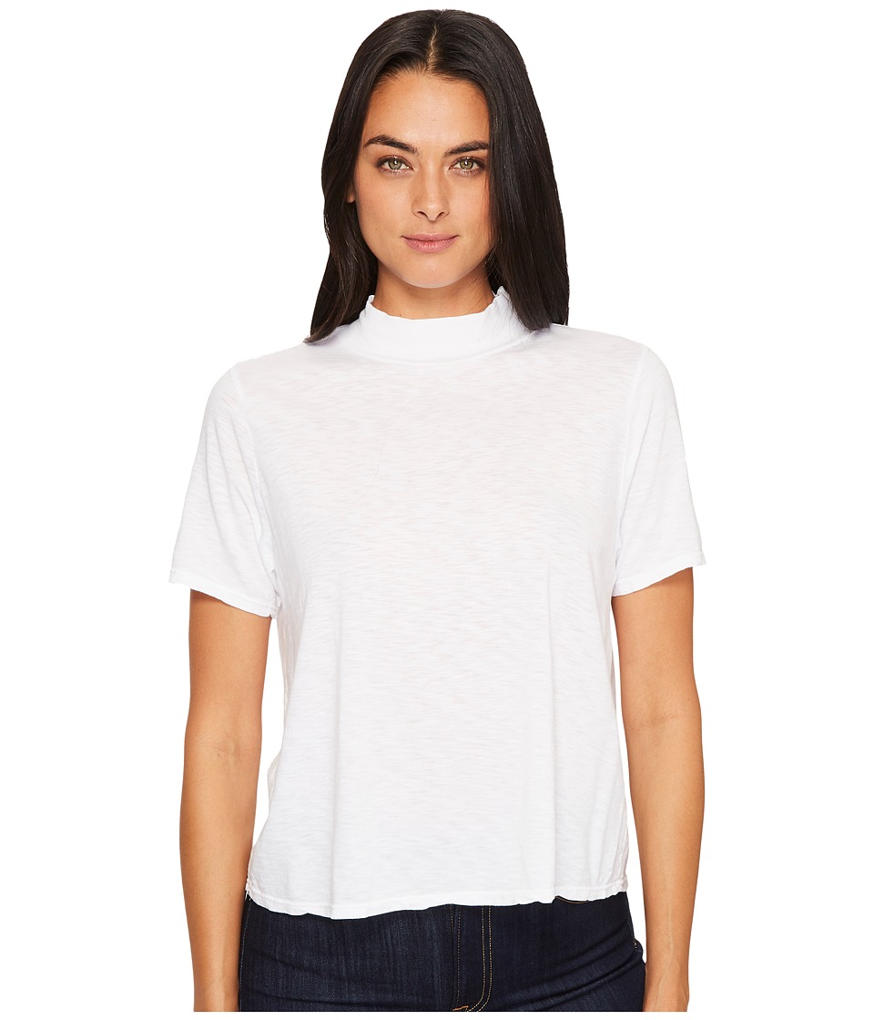 Michael Stars Cotton Supima Mock Neck Crop Tee Shirt (White) Women