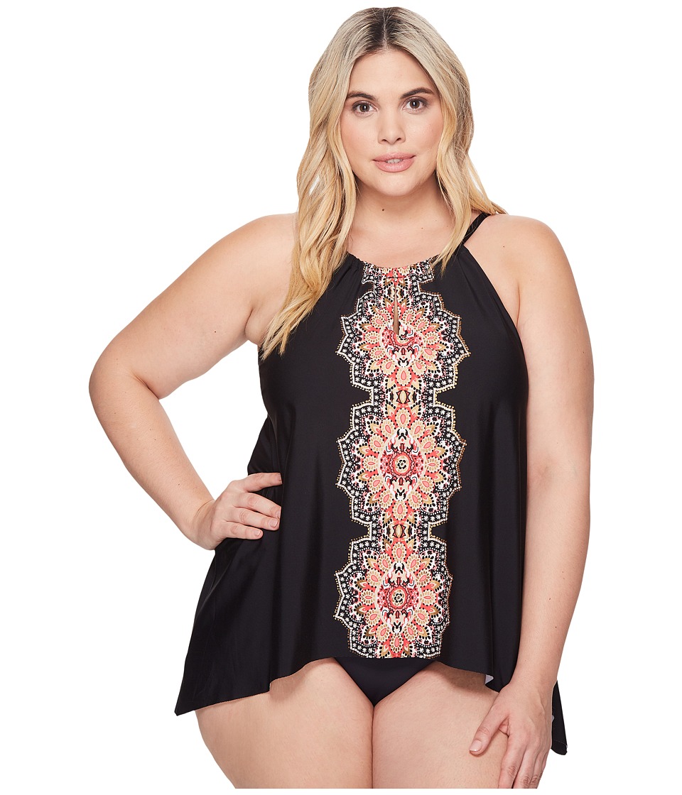 Miraclesuit Plus Size Mandala Peephole Top (Black) Women