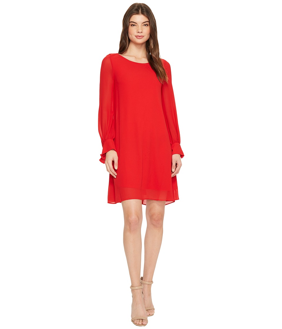 Taylor Crepe Shift Dress w/ Chiffon Sleeves (Crimson) Women