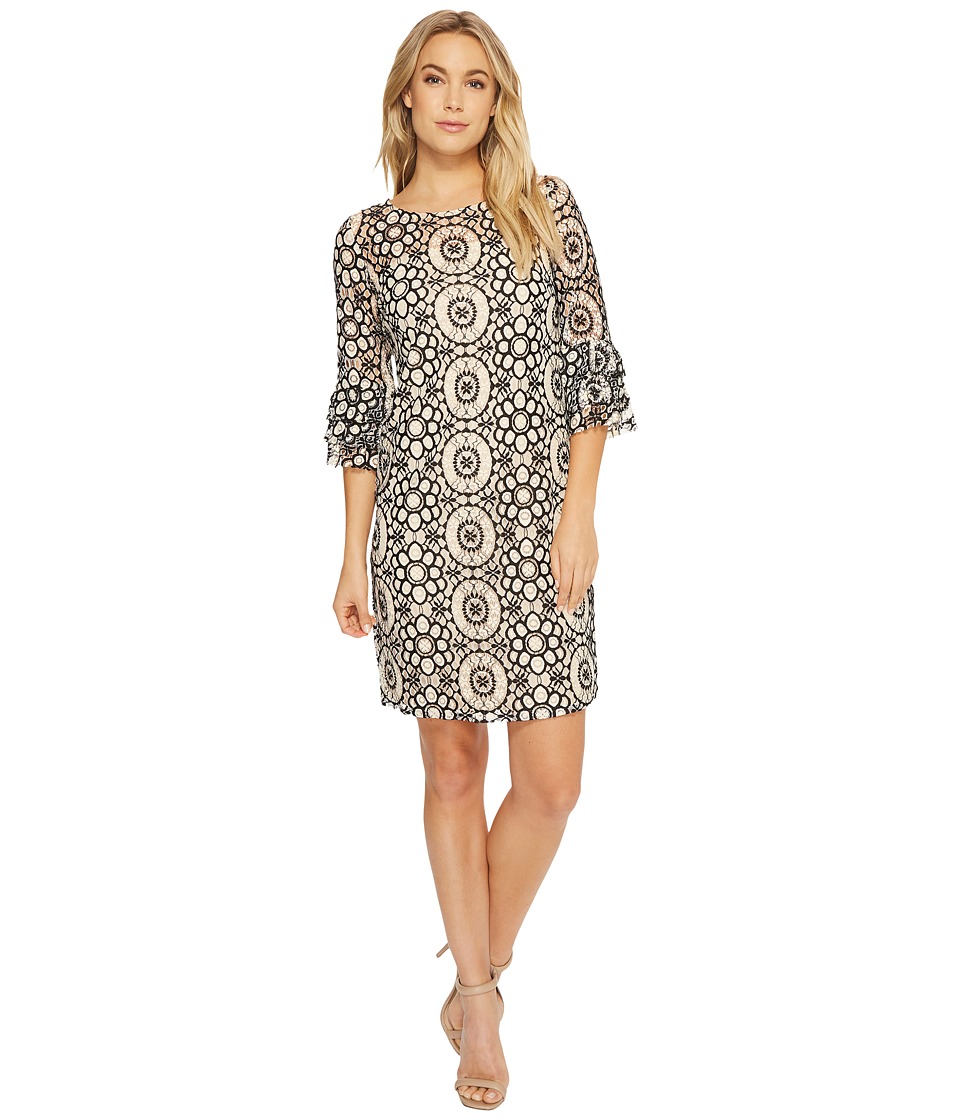 Taylor Lace Shift Dress w/ Bell Sleeves (Cream/Black) Women
